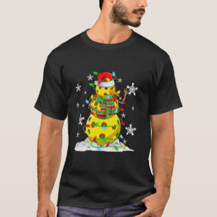 T-shirt Drôle Pickleball Balls Snowman Christmas Tree Ligh