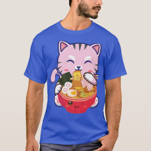 T-shirt Drôle Pink Ramen Chat Japonais Nourriture Kawaii A