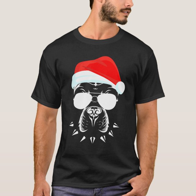 T-shirt Drôle Pitbull Chien Visage Lunettes de soleil avec (Devant)
