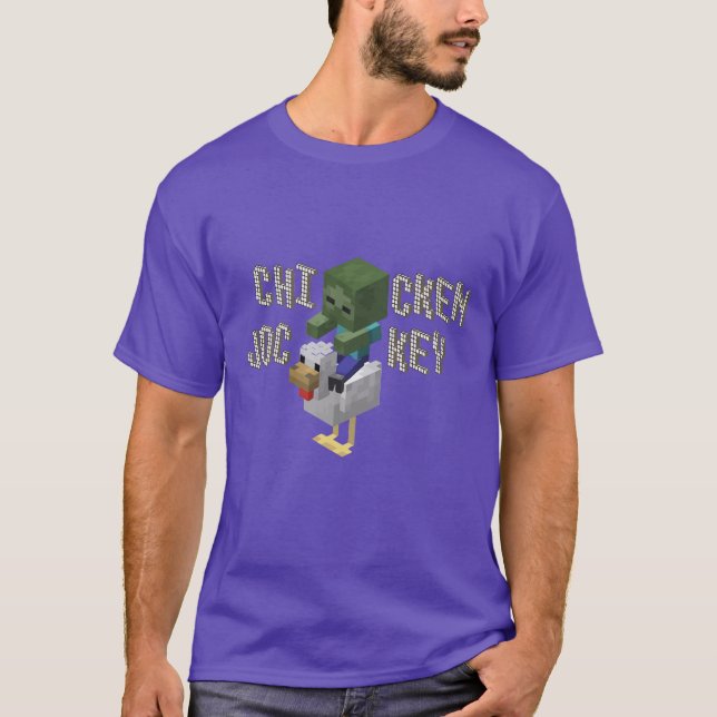 T-shirt Drôle Pixel Chicken Jockey - Retro Gaming Parod (Devant)