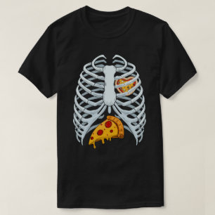 T-shirt Drôle Pizza Skeleton Cage Rib Halloween Costume