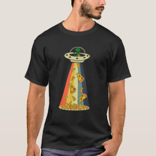T-shirt Drôle Pizza UFO Alien manger Pizza a UFO Extratert