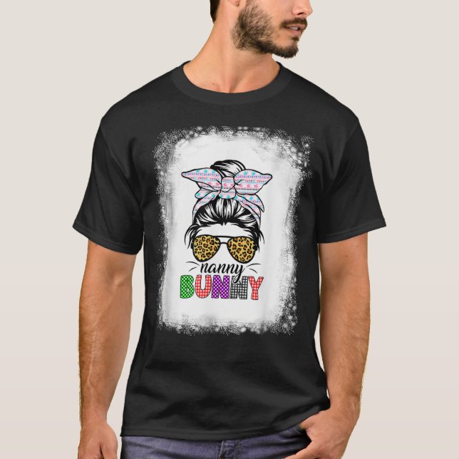 T-shirt Drôle Plaid Messy Bun Nanny Bunny Easter Leopard W (Devant)