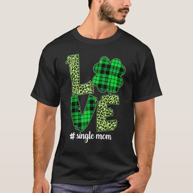 T-shirt Drôle Plaid Shamrock Amour Single Maman Leopard St (Devant)
