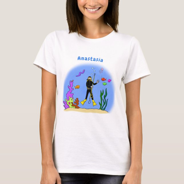 T-shirt Drôle plongeur et poisson mer créatures dessin ani (Devant)