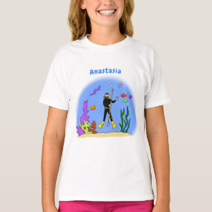 T-shirt Drôle plongeur et poisson mer créatures dessin ani