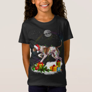 T-Shirt Drôle Pointeur Chien Lumières de Noël Santa Chapea