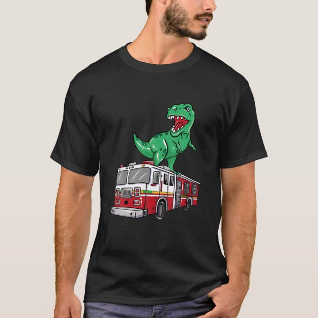T-shirt Drôle pompier Dinosaur Lover sur Firetruck Dino (Devant)