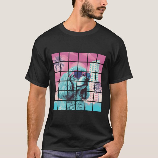 T-shirt Drôle Poodle Chien Cool Vaporwave Graphique (Devant)