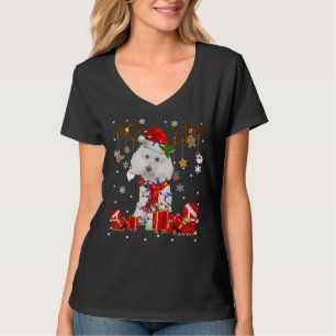 T-shirt Drôle Poodle Chien Reindeer Noël Light Chien Aimer