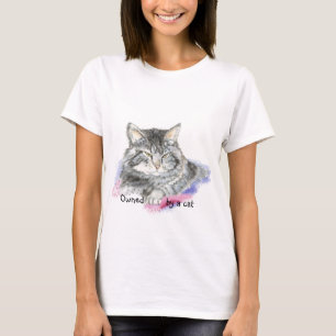 T-shirt Drôle possédé par un chat avec Watercolor Cat