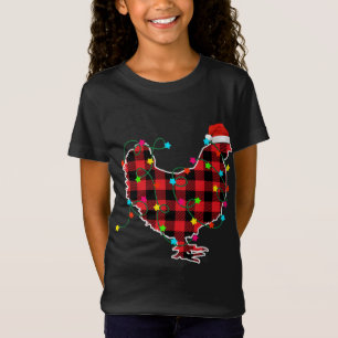 T-Shirt Drôle Poulet de Noël Arbre Rouge Plaid Xmas Animal