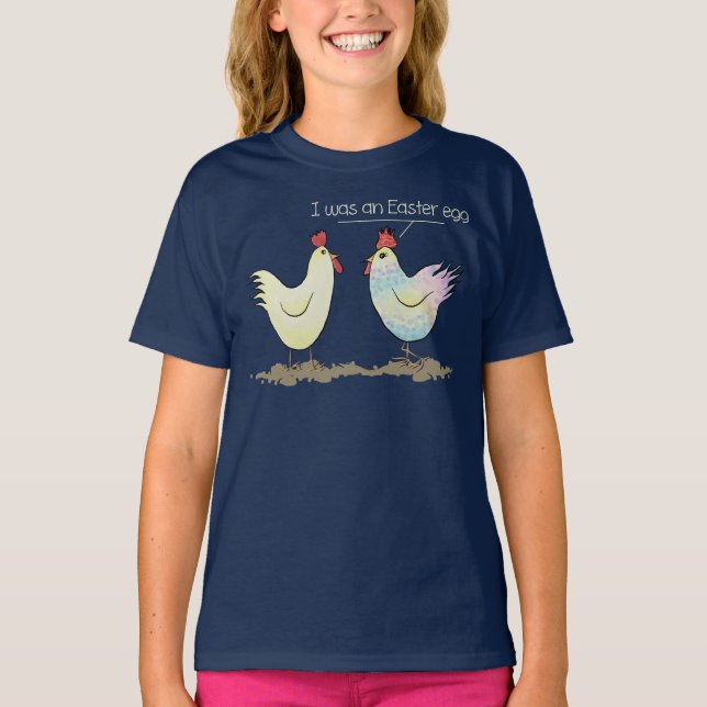 T-shirt Drôle poulet était un oeuf de Pâques sombre (Devant)