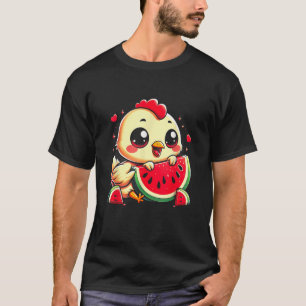 T-shirt Drôle Poulet Manger Watermelon Fruit Summer Farmi