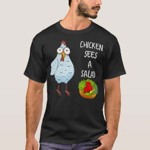 T-shirt Drôle Poulet Sarcastique Voit Une Salade