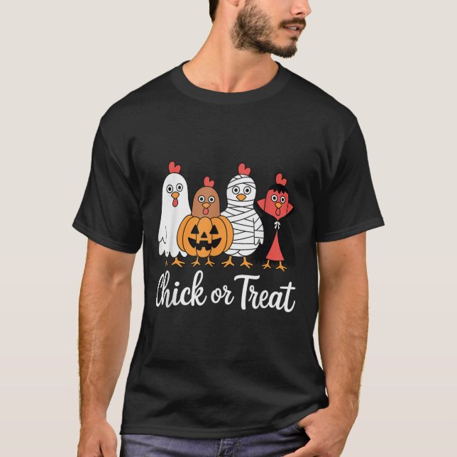 T-shirt Drôle Poulets Ou Traiter Le Poulet Halloween (Devant)