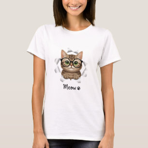 T-shirt drôle pour amoureux de chats avec lunettes