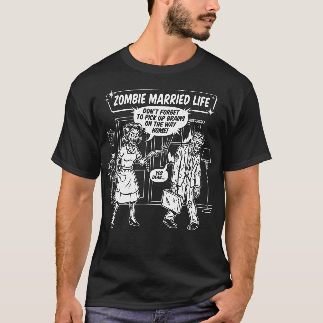 T-shirt drôle pour couples mariés zombie (Devant)