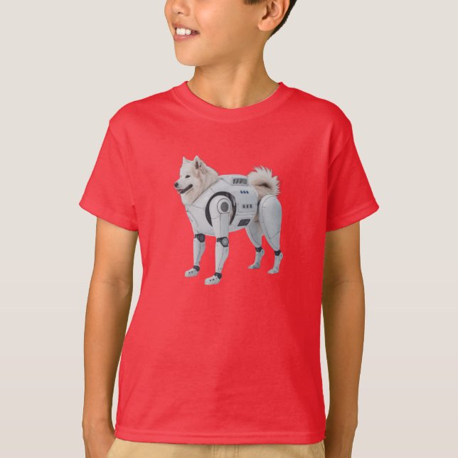 T-shirt drôle pour enfants avec un robot Samoyed (Devant)