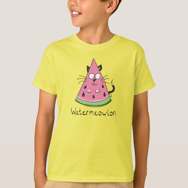 T-shirt drôle pour garçon au chat pastèque (Devant)