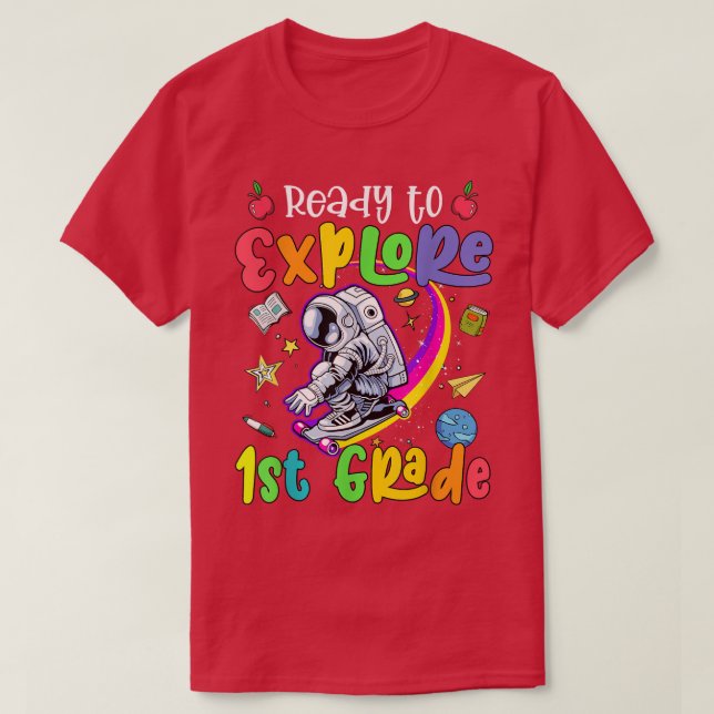 T-shirt Drôle Prêt à explorer Astronaute de 1ère année Ret (Design devant)