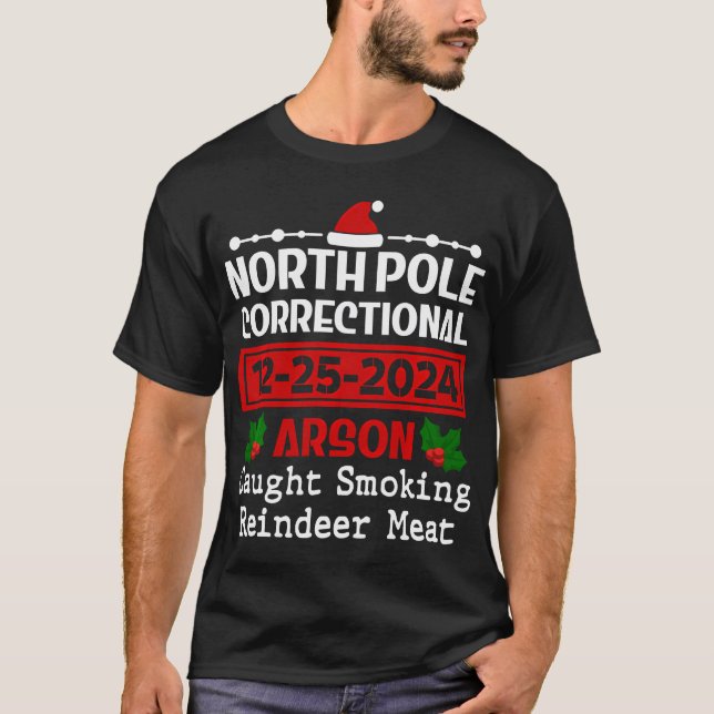 T-shirt Drôle pris Fumer Reindeer Viande Pôle Nord (Devant)