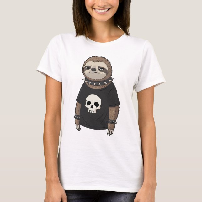 T-shirt Drôle Punk Rock Emo Sloth avec graphique crâne (Devant)
