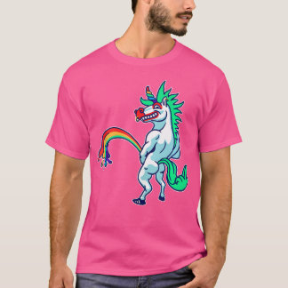 T-shirt Drôle Punk Unicorne Pisser Un Arc En Ciel