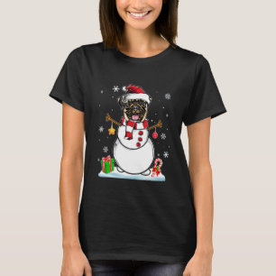 T-shirt Drôle Pyjama de Noël Carlin Chien Père Noël Snowma