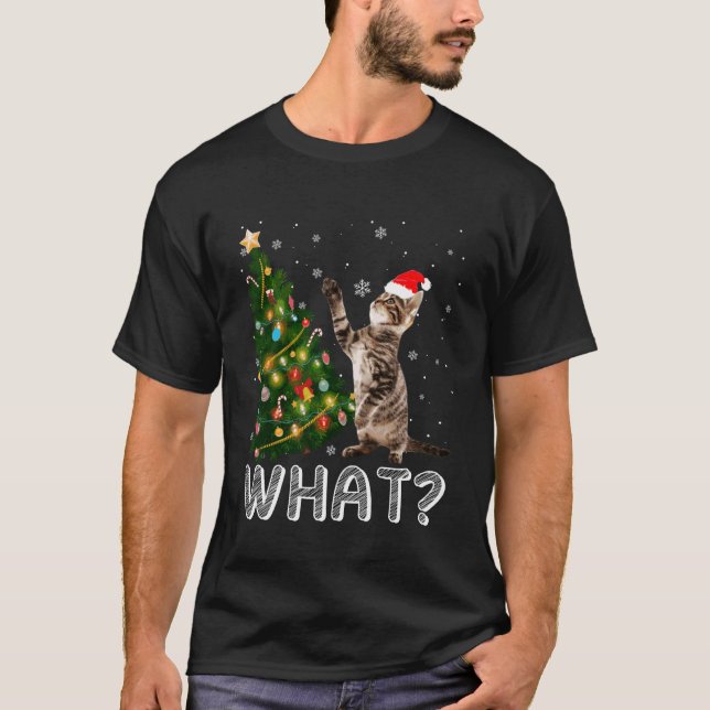 T-shirt Drôle Que Chat Pousse Arbre De Noël Joyeux Noël (Devant)