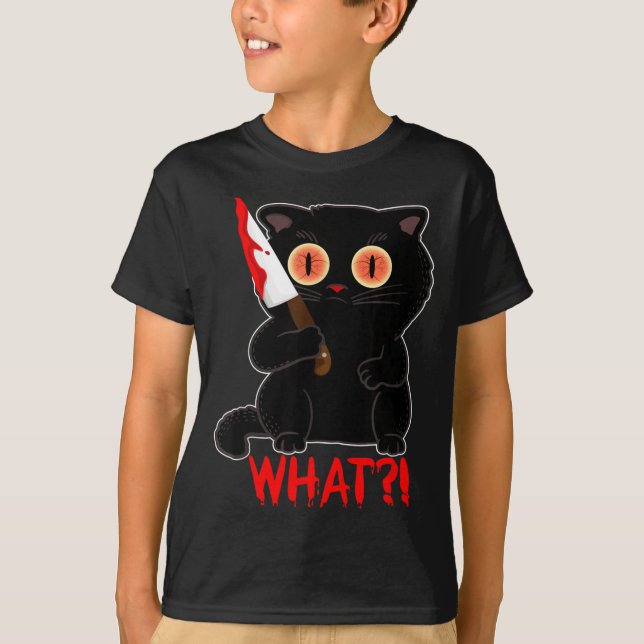 T-shirt Drôle Que_ Y Chat Halloween Noir Poignarde Des Cha (Devant)