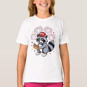 T-shirt Drôle Raccoon 4 juillet Patriotique Mignonne Rouge