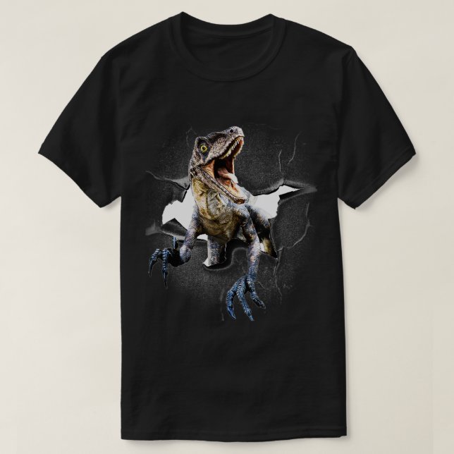 T-shirt Drôle Raptor Dinosaur Poing Tête, Mur Cracké (Design devant)