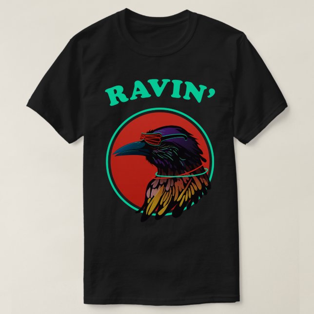 T-shirt Drôle Raving Raven Wingspan Birning (Design devant)