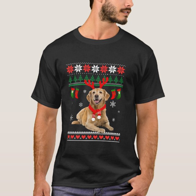 T-shirt Drôle Reindeer Golden Retriever Gol de Noël moche (Devant)