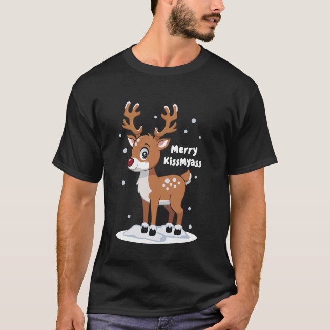 T-shirt Drôle renne de Noël Joyeux Kissmyass (Devant)