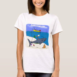 T-shirt Drôle requin couché et dessin animé de pêche
