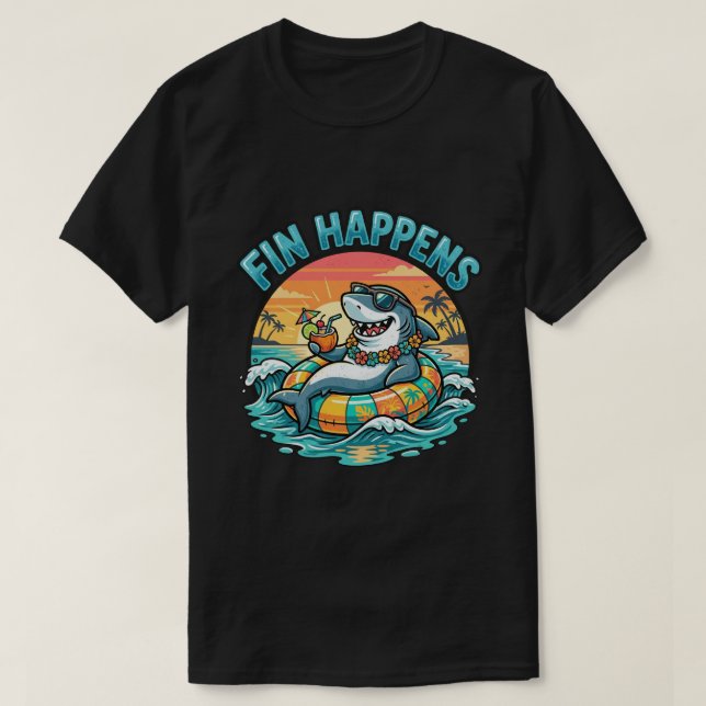 T-shirt Drôle Requin de plage Happens Graphique Hawaïen  (Design devant)