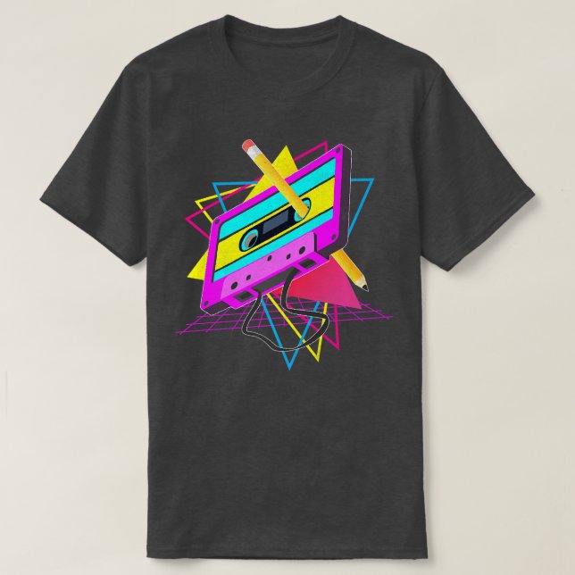 T-shirt Drôle Retro 80s Cassette Tape Penser Mus (Design devant)