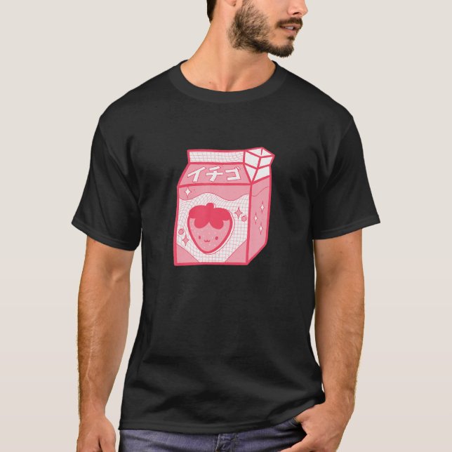 T-shirt Drôle Retro 90S Japonais Kawaii Lait Fraise Sh (Devant)