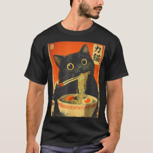 T-shirt Drôle Rétro Anime Chat Ramen Japonais Chat Graphiq