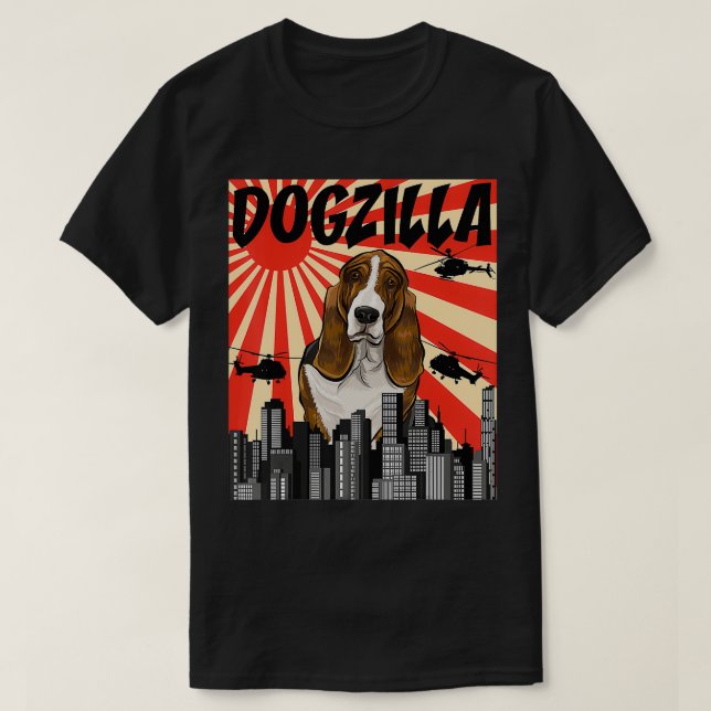 T-shirt Drôle Retro Japonais Dogzilla Basset Hound (Design devant)
