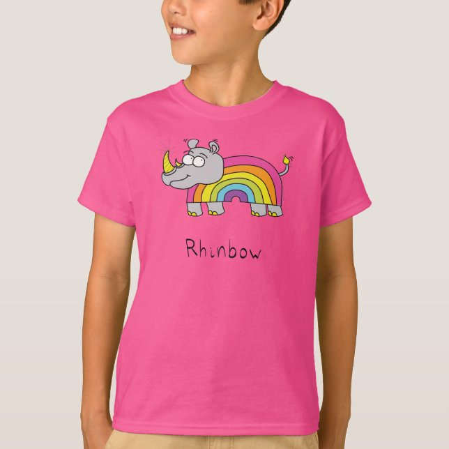 T-shirt Drôle Rhino Rainbow Cute Kids Cartoon (Devant)