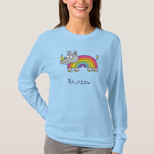 T-shirt Drôle Rhino Rainbow Cute Kids Cartoon (Devant)