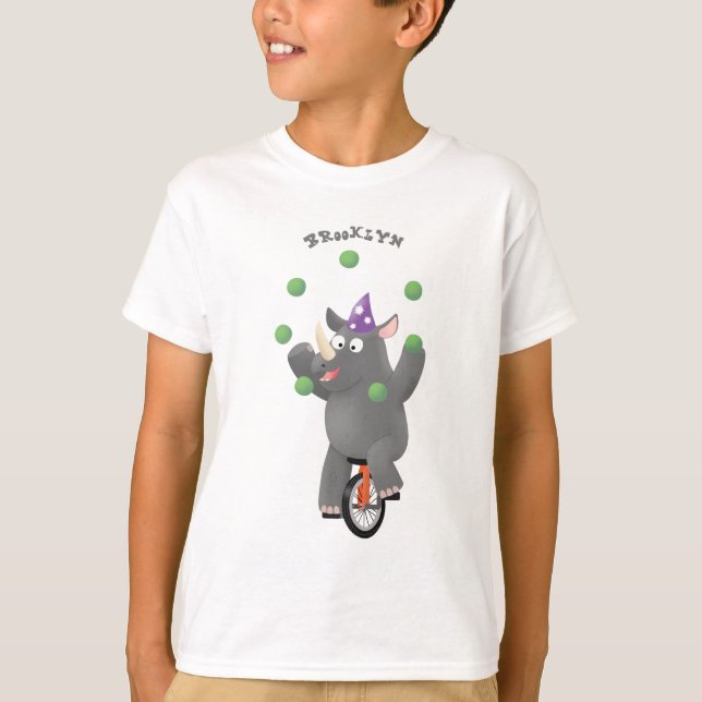 T-shirt Drôle rhinocéros mignon jonglant sur monocycle (Devant)