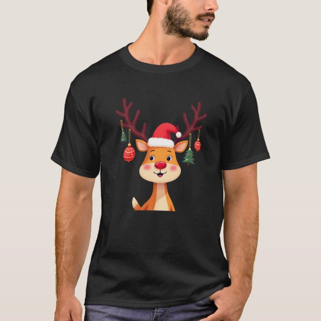 T-shirt Drôle Rindeer Tee Père Noël Design Joyeux Christ (Devant)