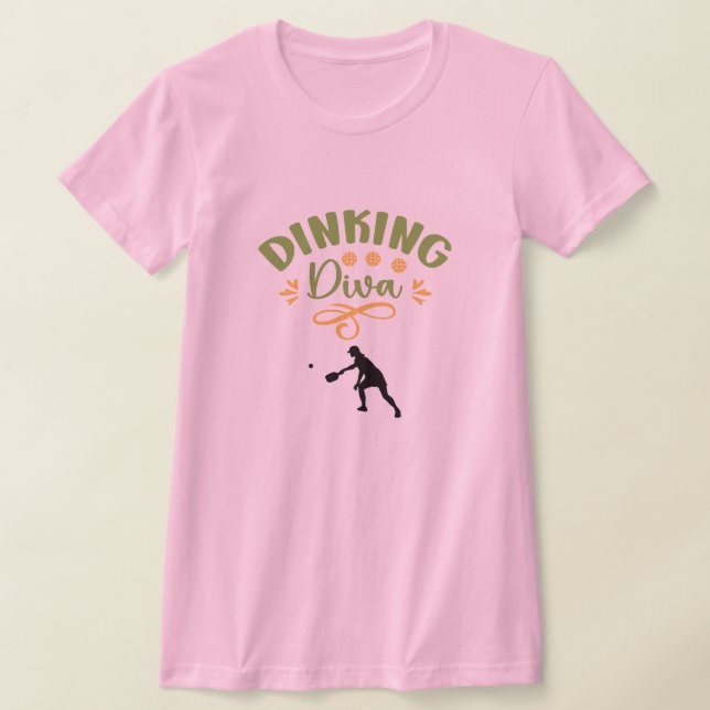 T-shirt Drôle Rose Vert Orange Dinking Diva Pickleball (Poser)
