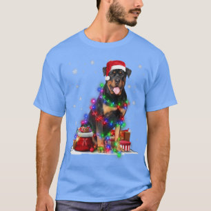T-shirt Drôle Rottweiler Chien Arbre Lumières de Noël Xmas