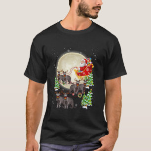 T-shirt Drôle Russe Blue Cat Reindeer Père Noël Sleigh Joy