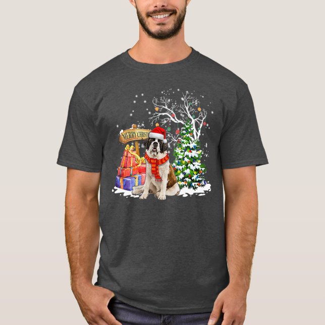 T-shirt Drôle Saint Bernard Père Noël Amoureux des chiens  (Devant)